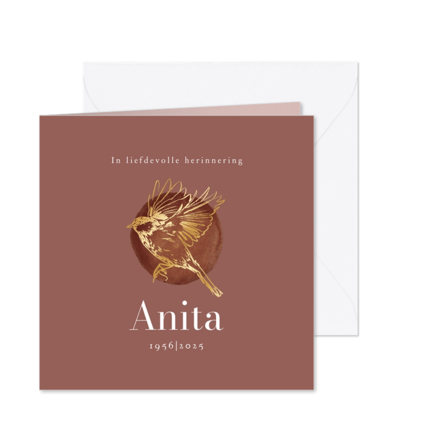 Stijlvolle rouwkaart terra waterverf lijnillustratie vogel - Kaartimpressie