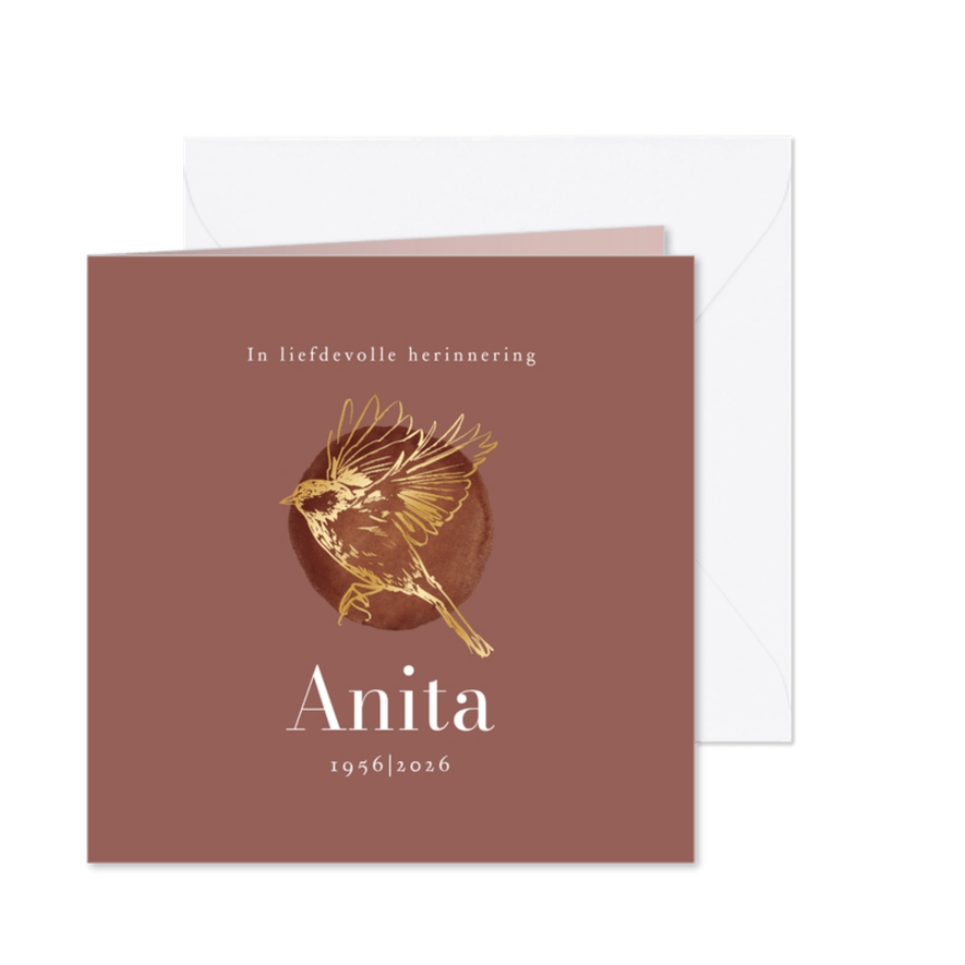 Stijlvolle rouwkaart terra waterverf lijnillustratie vogel - Kaartimpressie