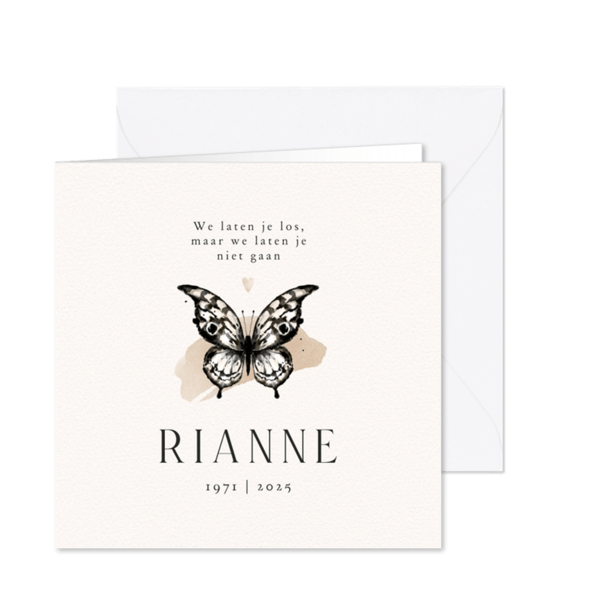 Stijlvolle rouwkaart vlinder waterverf aardetinten - Kaartimpressie