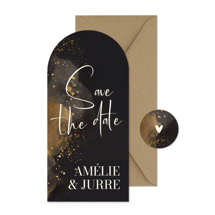 Stijlvolle save the date boogvorm waterverf en goud - Kaartimpressie
