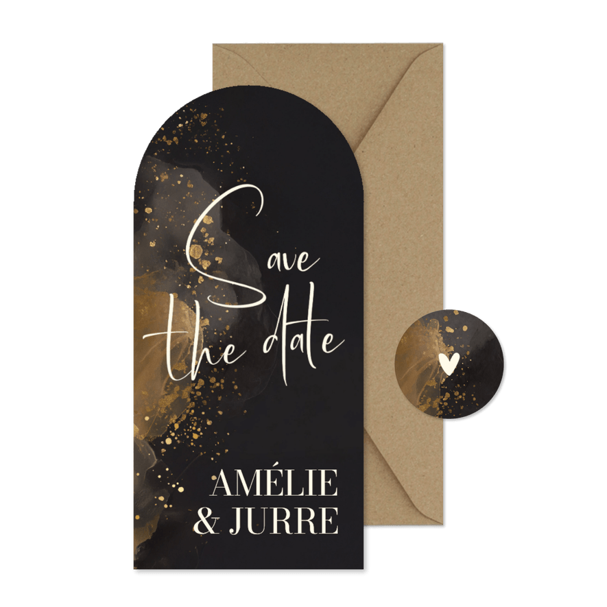 Stijlvolle save the date boogvorm waterverf en goud - Kaartimpressie