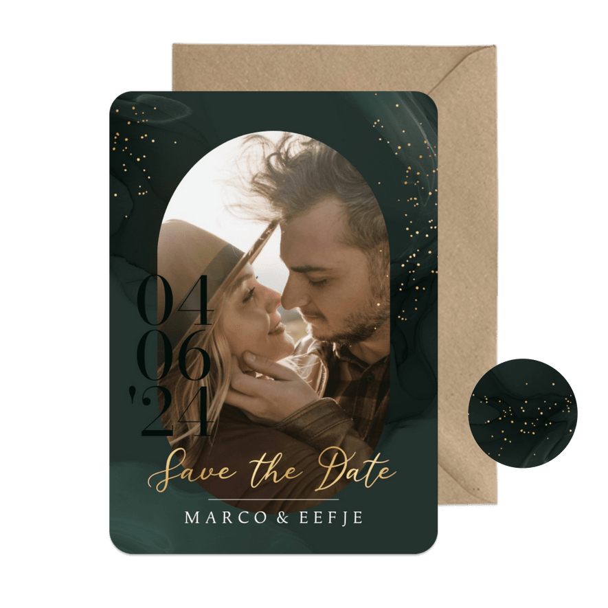 Stijlvolle save the date kaart foto datum watercolor goud - Kaartimpressie