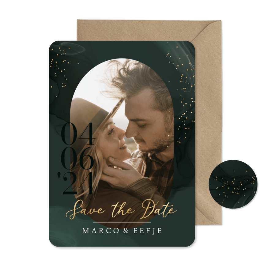 Stijlvolle save the date kaart foto datum watercolor goud - Kaartimpressie