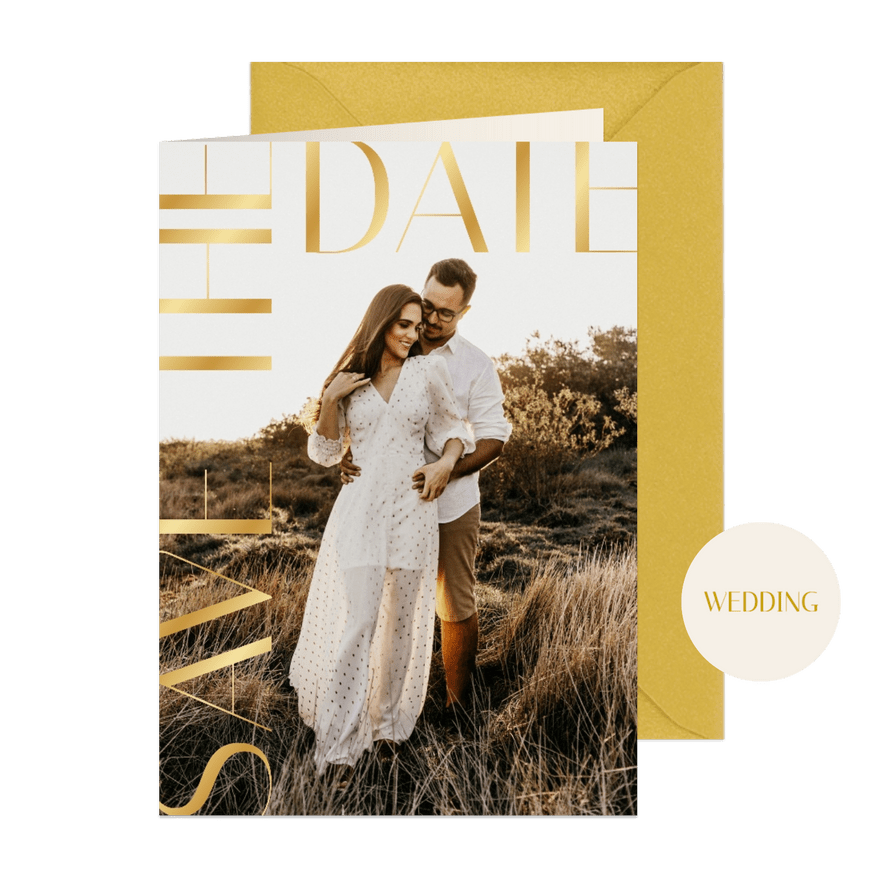 Stijlvolle save the date kaart foto en klassieke typografie - Kaartimpressie