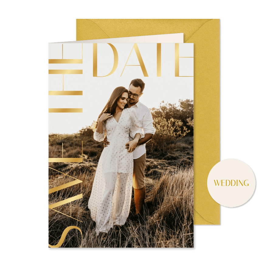 Stijlvolle save the date kaart foto en klassieke typografie - Kaartimpressie