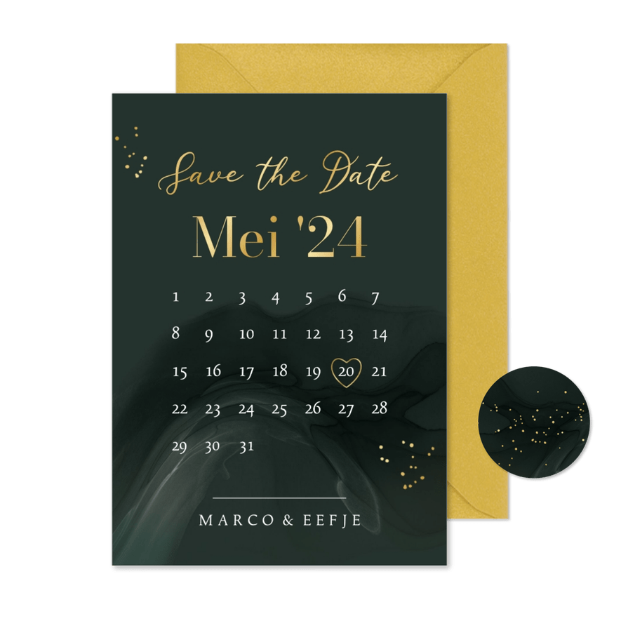 Stijlvolle save the date kaart kalender watercolor spetters - Kaartimpressie