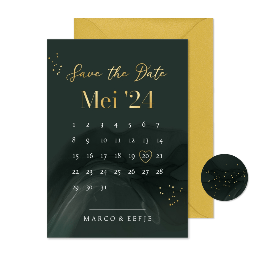 Stijlvolle save the date kaart kalender watercolor spetters  - Kaartimpressie