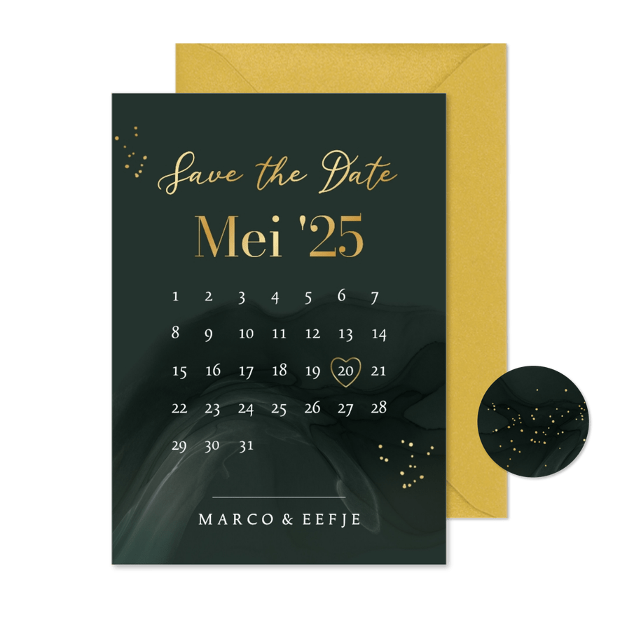Stijlvolle save the date kaart kalender watercolor spetters  - Kaartimpressie