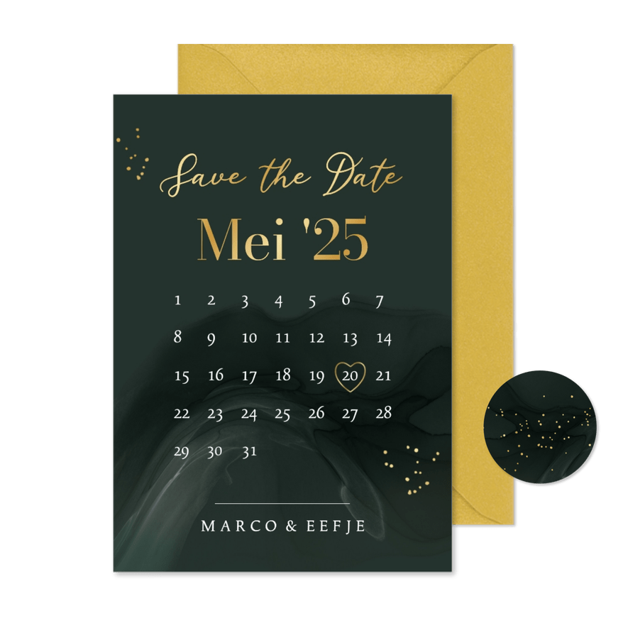 Stijlvolle save the date kaart kalender watercolor spetters - Kaartimpressie