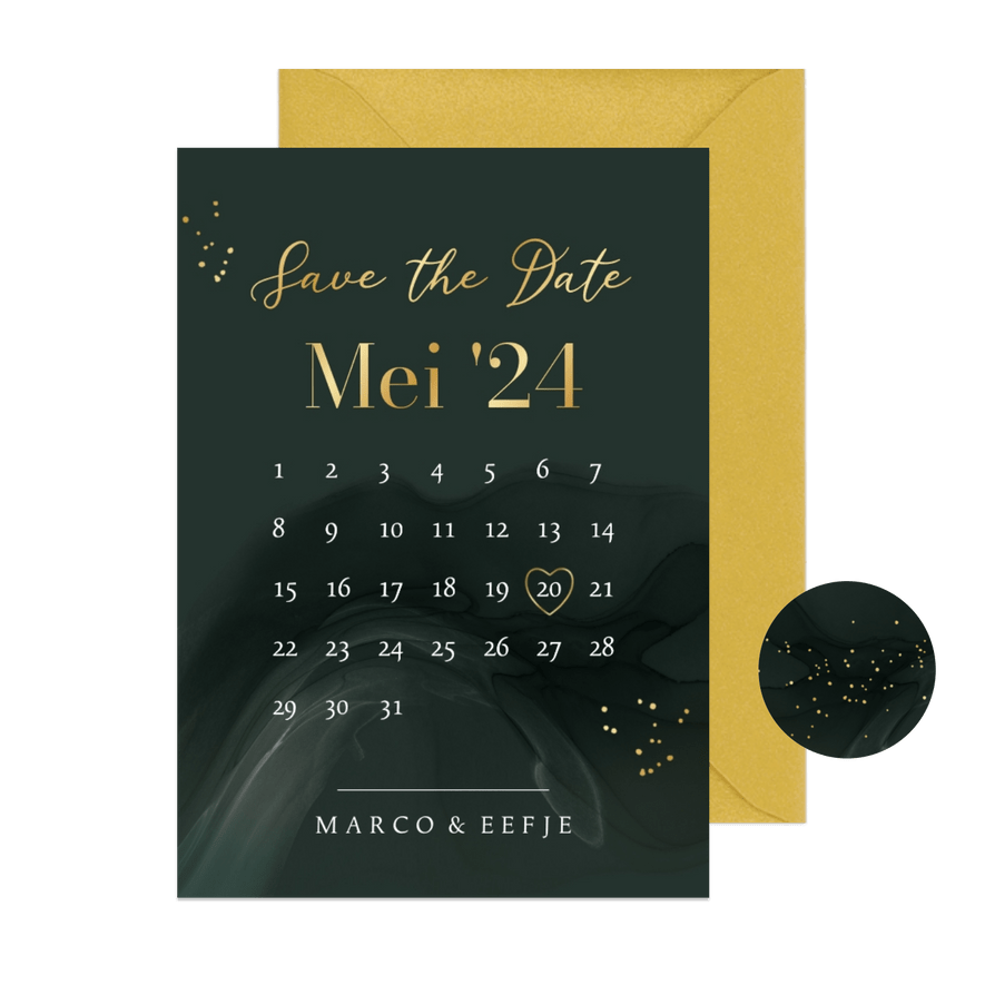 Stijlvolle save the date kaart kalender watercolor spetters  - Kaartimpressie