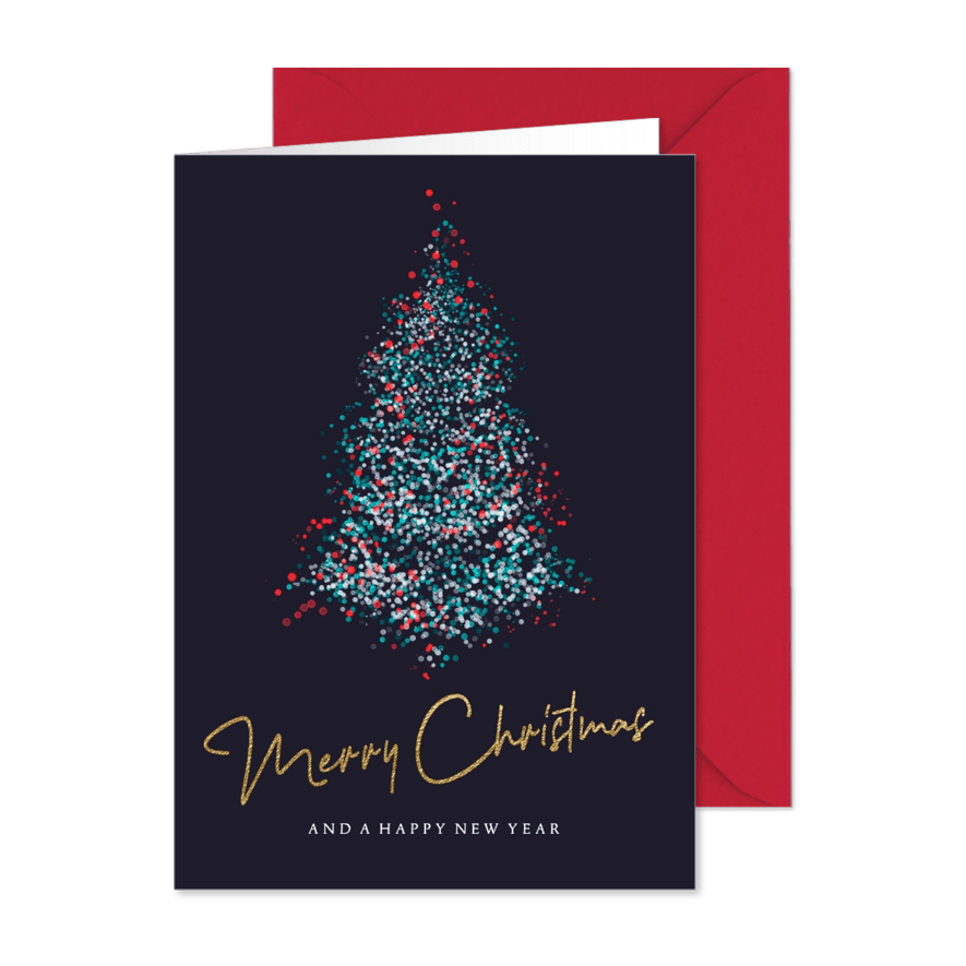 Stijlvolle staande kerstkaart met een kerstboom - Kaartimpressie