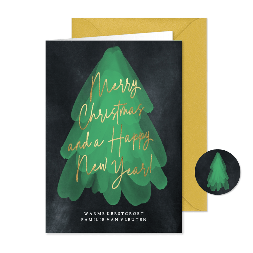 Stijlvolle staande kerstkaart met kerstboom verf - Kaartimpressie