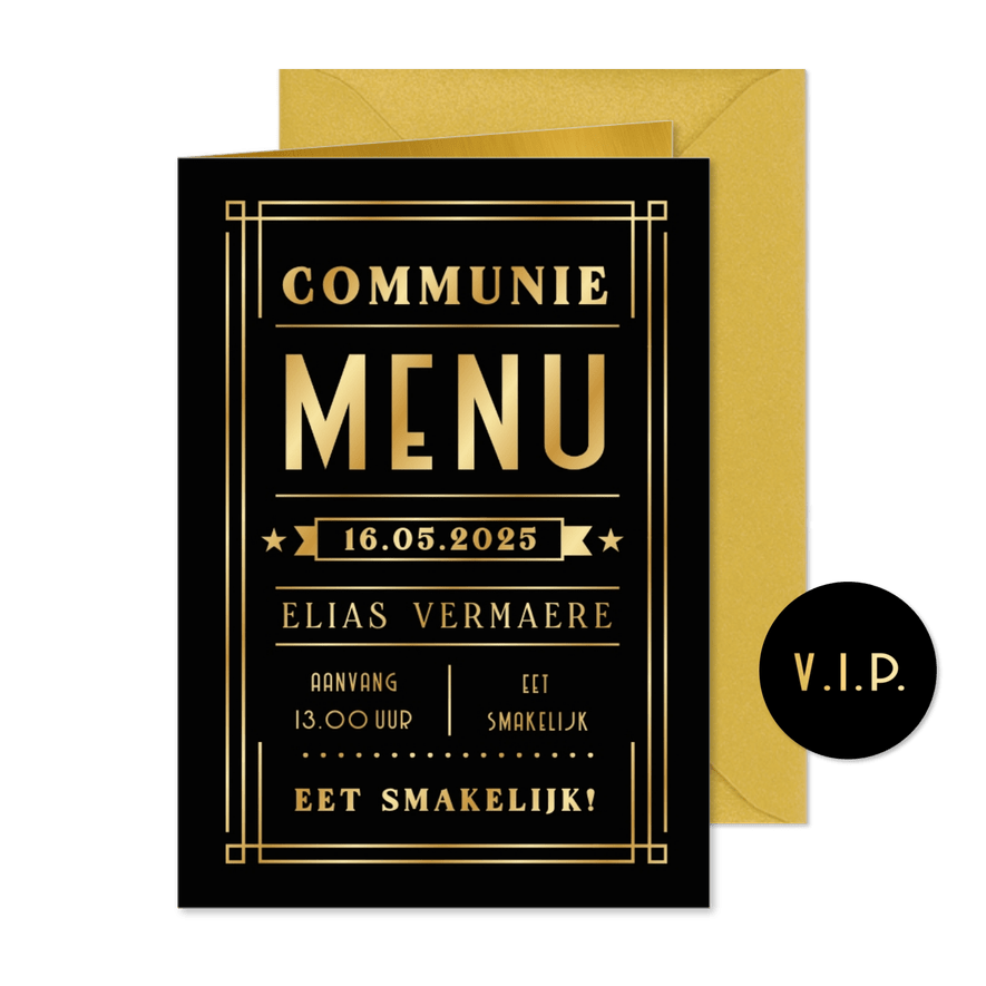 Stijlvolle stoere poster menukaart communie met foliedruk - Kaartimpressie