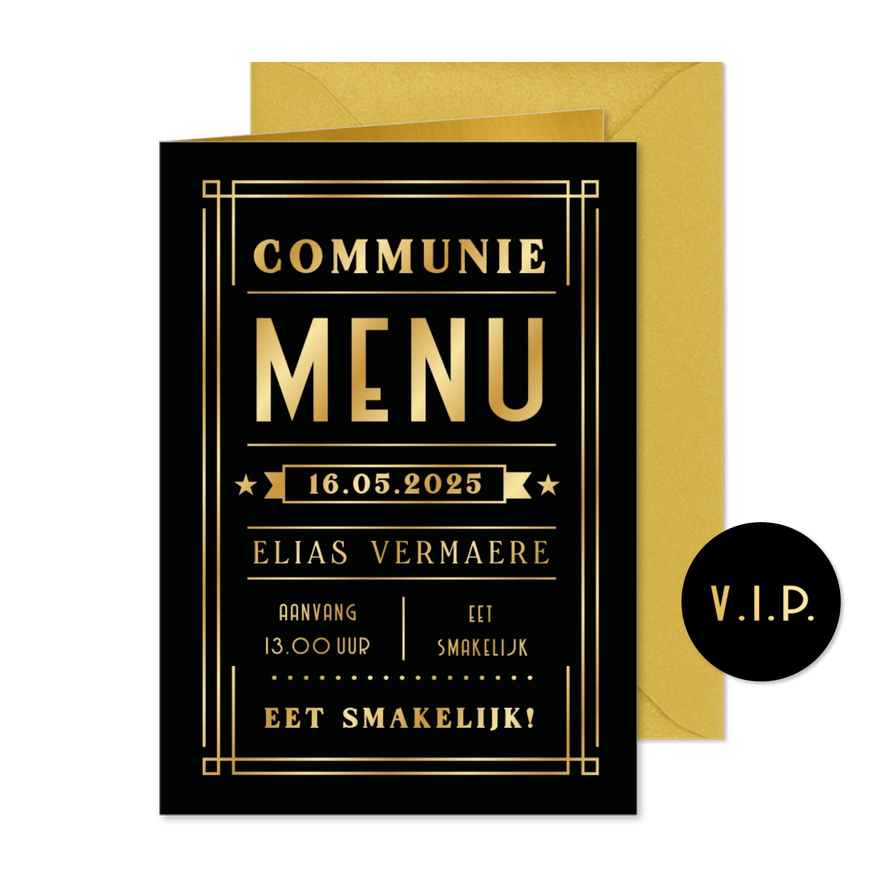 Stijlvolle stoere poster menukaart communie met foliedruk - Kaartimpressie