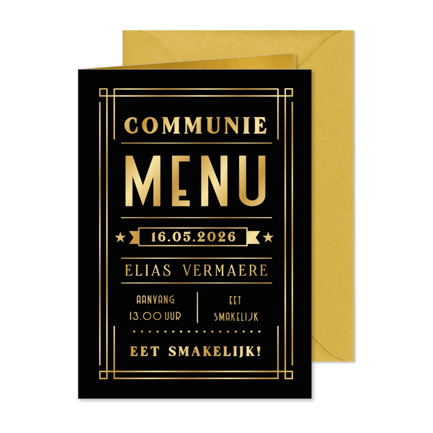 Stijlvolle stoere poster menukaart communie met foliedruk  - Kaartimpressie