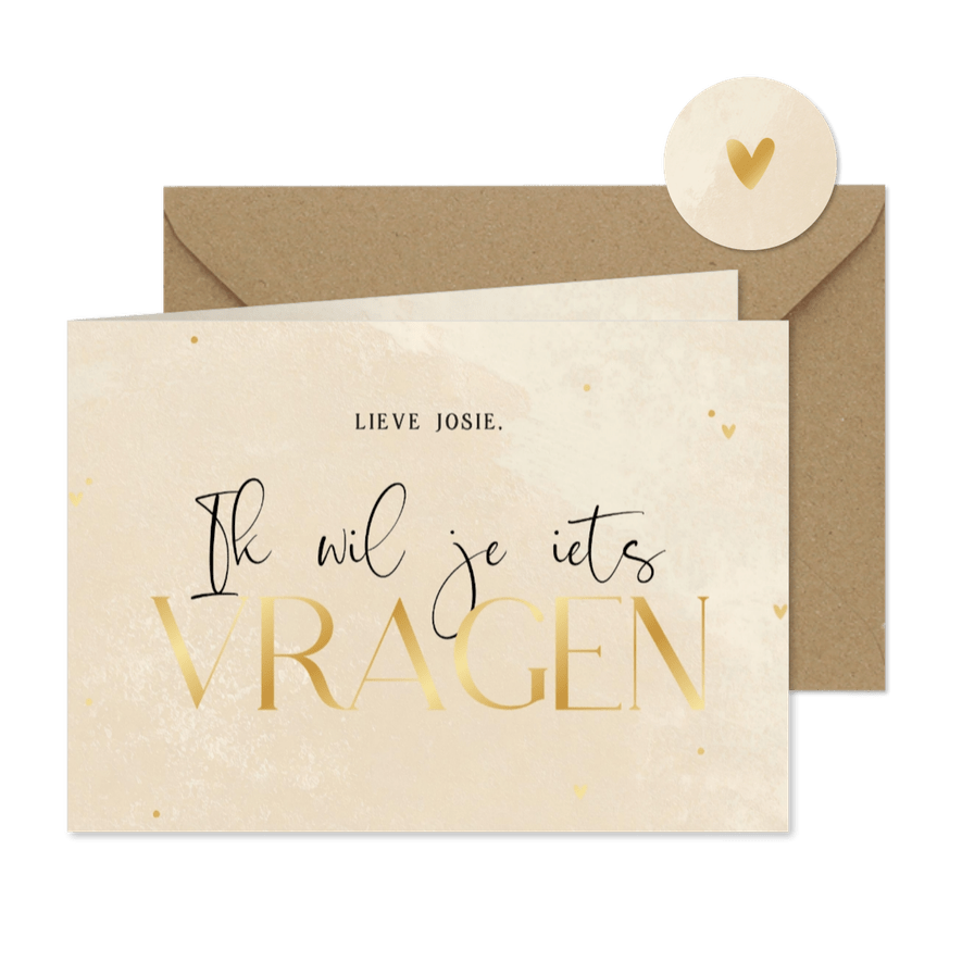 Stijlvolle trouwkaart beige steenlook ik wil je iets vragen - Kaartimpressie