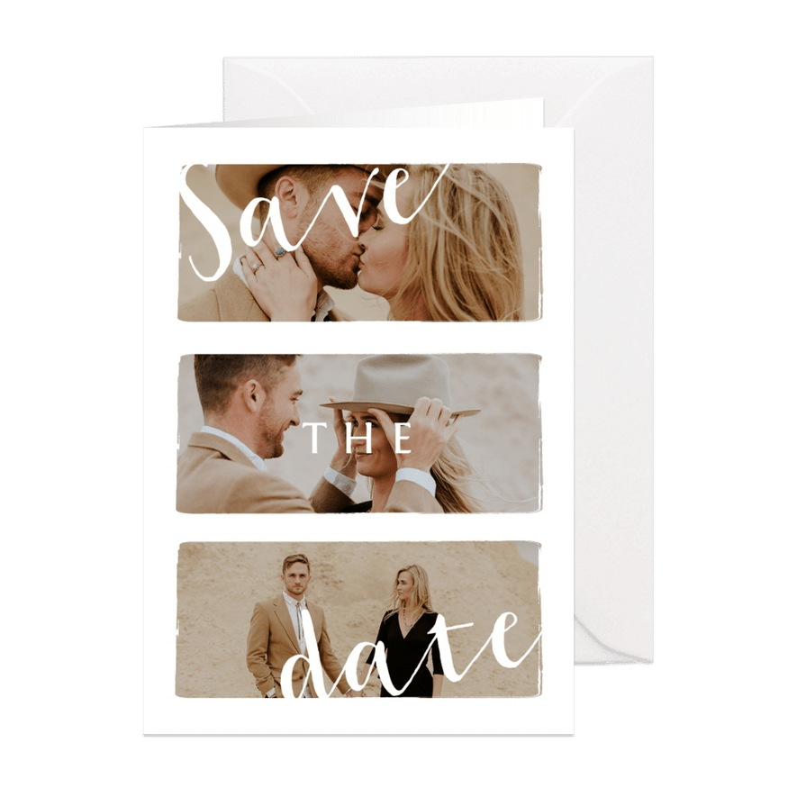 Stijlvolle trouwkaart save the date met fotocollage - Kaartimpressie