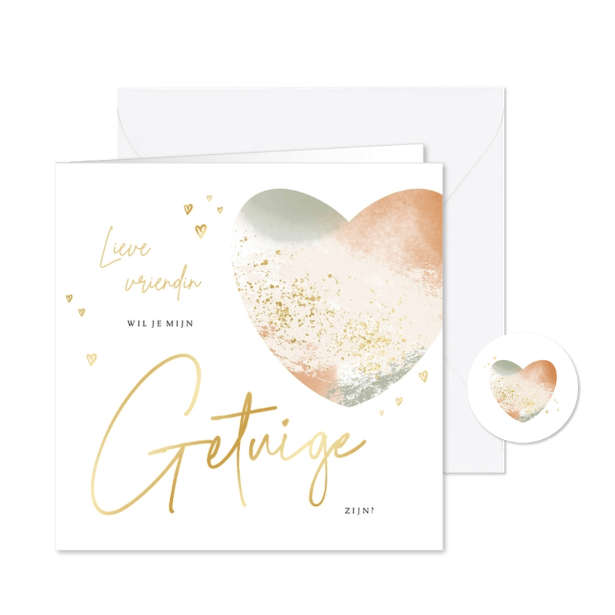 Stijlvolle trouwkaart wil je mijn getuige zijn groot hart - Kaartimpressie