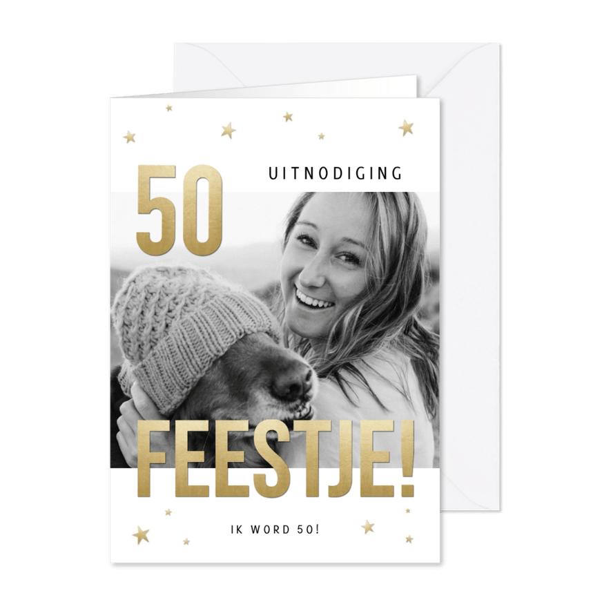 Stijlvolle uitnodiging 50 jaar sterren, foto en Feestje! - Kaartimpressie