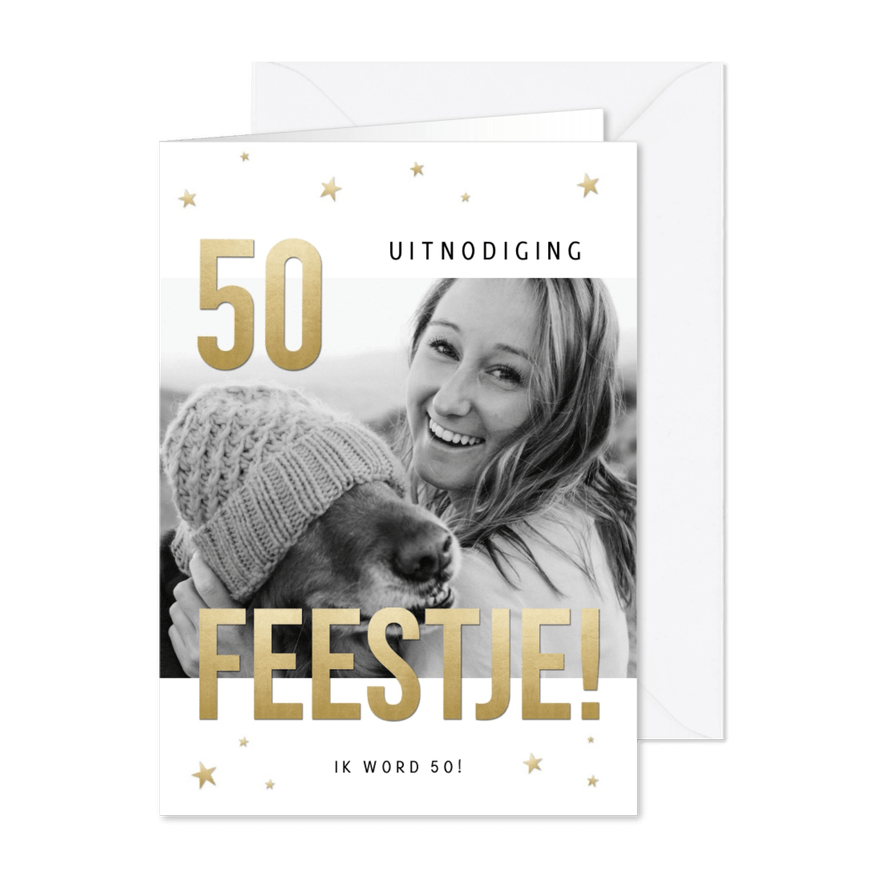 Stijlvolle uitnodiging 50 jaar sterren, foto en Feestje! - Kaartimpressie