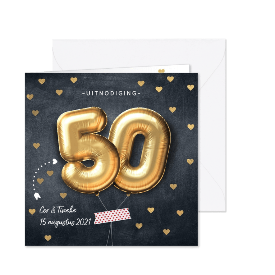 Stijlvolle uitnodiging 50 jarig huwelijk - Kaartimpressie