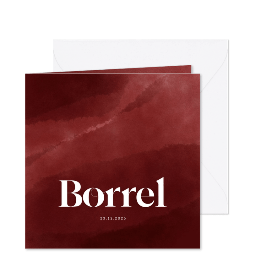 Stijlvolle uitnodiging borrel bordeaux waterverf - Kaartimpressie