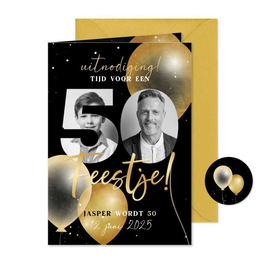 Stijlvolle uitnodiging foto 50 jaar verjaardag ballonnen - Kaartimpressie