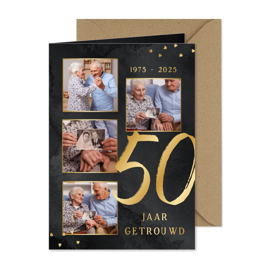 Stijlvolle uitnodiging fotocollage jubileum 50 jaar getrouwd - Kaartimpressie