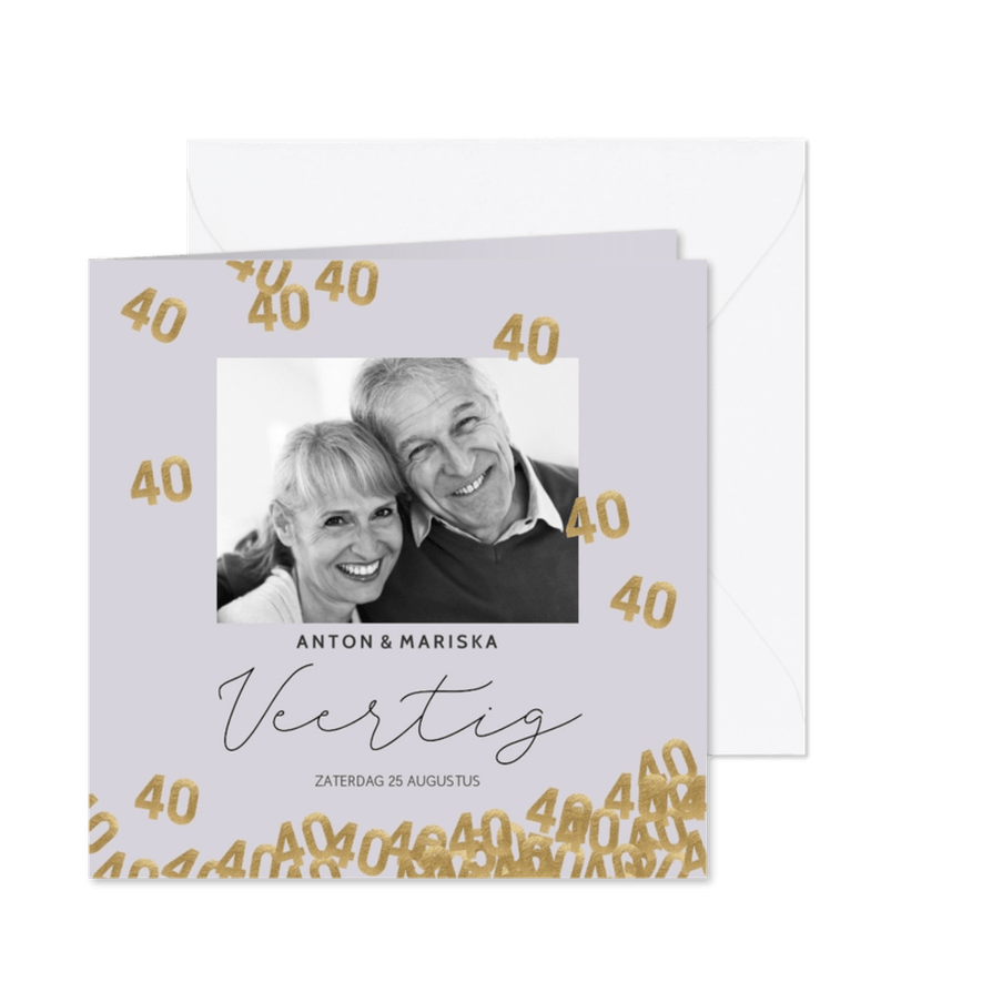 Stijlvolle uitnodiging huwelijk jubileum 40 jaar confetti - Kaartimpressie