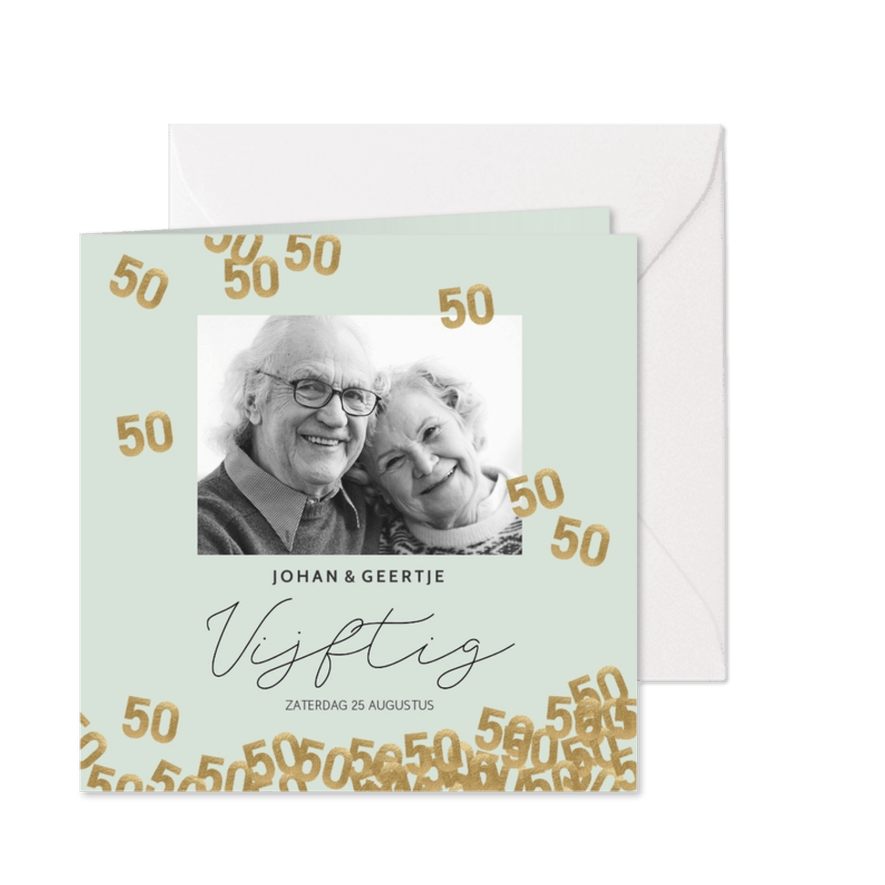 Stijlvolle uitnodiging huwelijk jubileum confetti 50 - Kaartimpressie