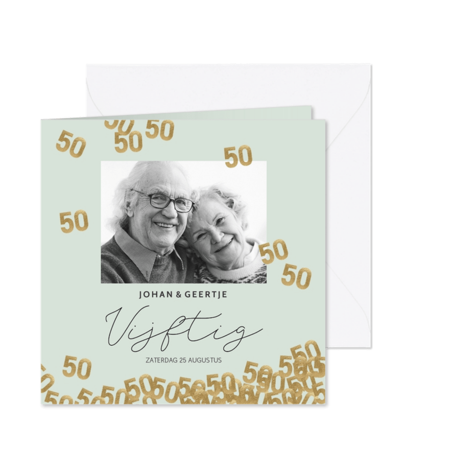 Stijlvolle uitnodiging huwelijk jubileum confetti 50 - Kaartimpressie