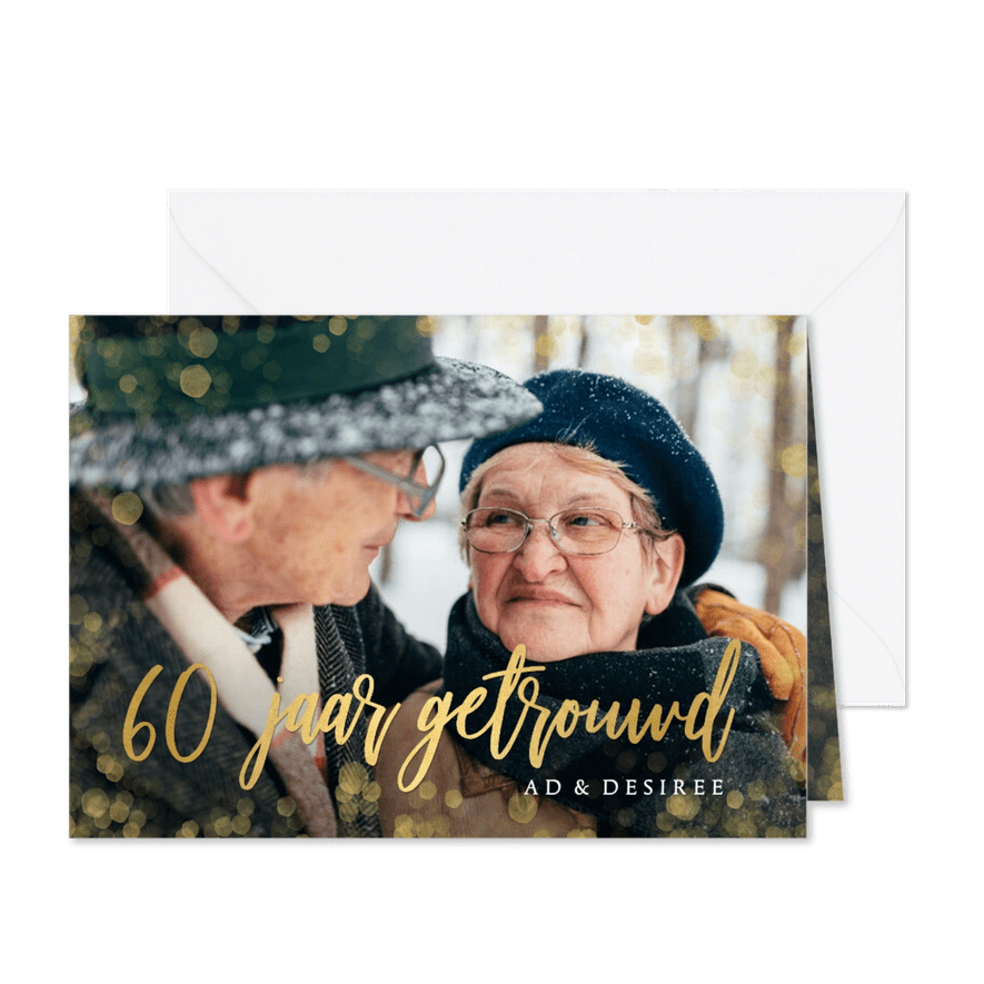 Stijlvolle uitnodiging huwelijksjubileum 60 jaar met goud - Kaartimpressie