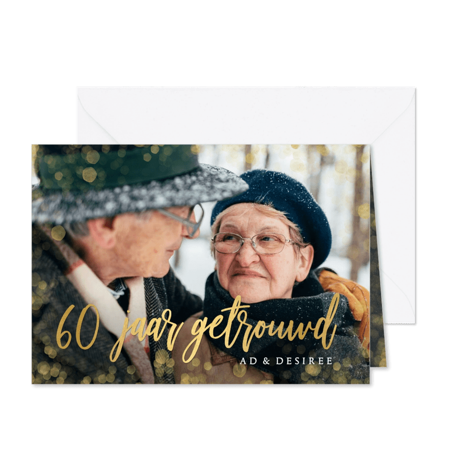 Stijlvolle uitnodiging huwelijksjubileum 60 jaar met goud - Kaartimpressie