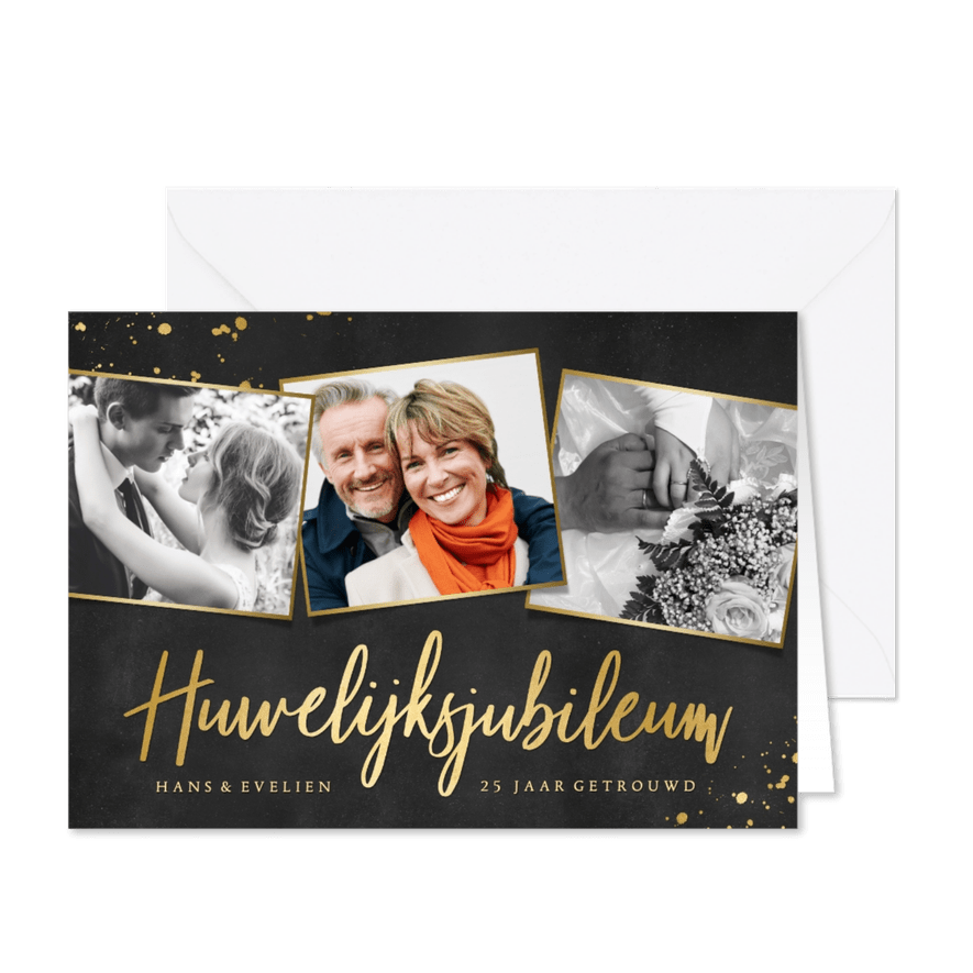Stijlvolle uitnodiging huwelijksjubileum met 3 foto's - Kaartimpressie