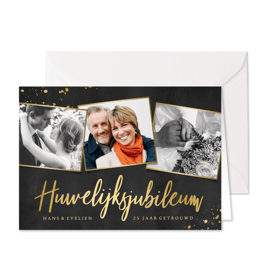 Stijlvolle uitnodiging huwelijksjubileum met 3 foto's - Kaartimpressie