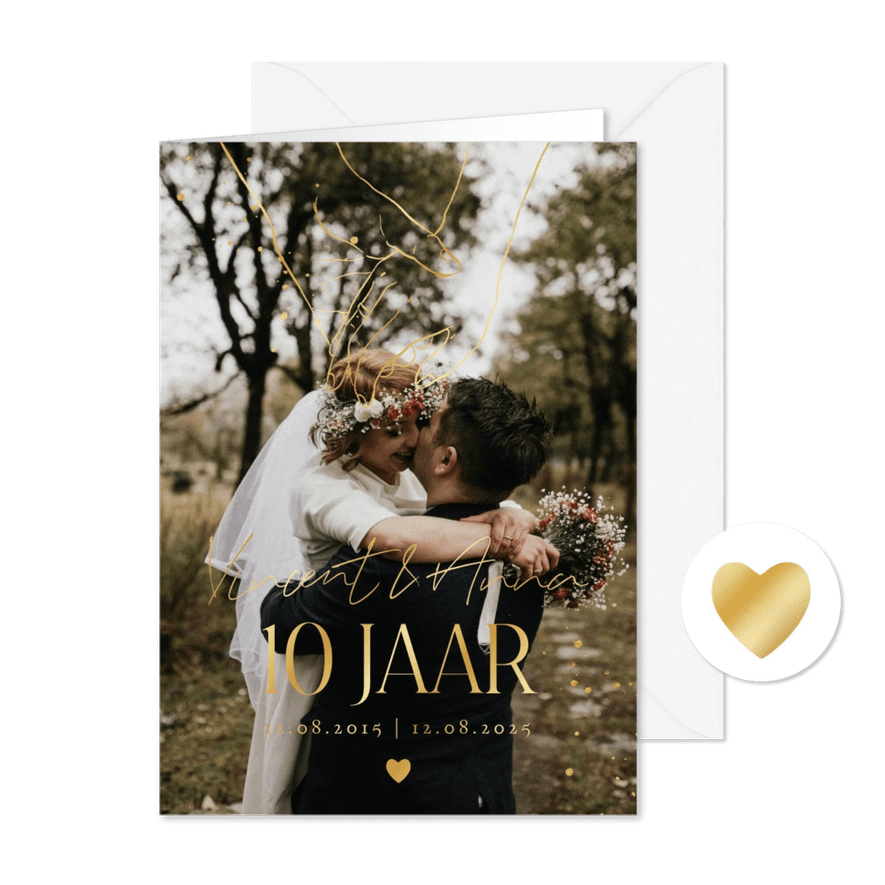 Stijlvolle uitnodiging jubileum 10 jaar foto lijnillustratie - Kaartimpressie
