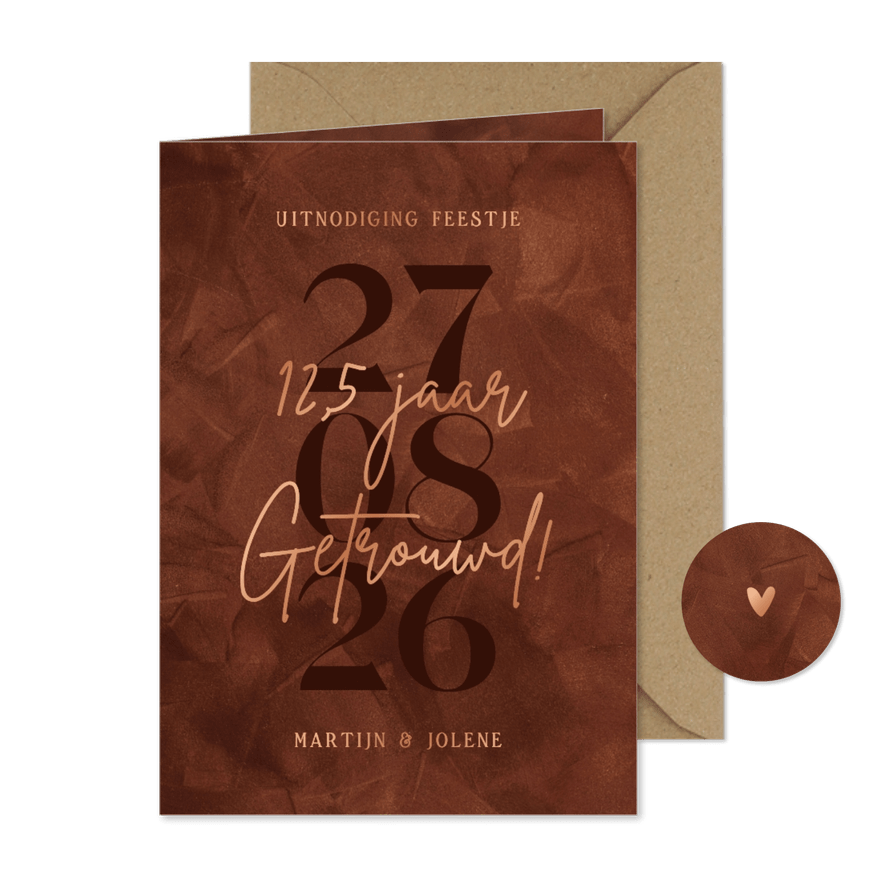 Stijlvolle uitnodiging jubileum 12,5 jaar getrouwd koper - Kaartimpressie