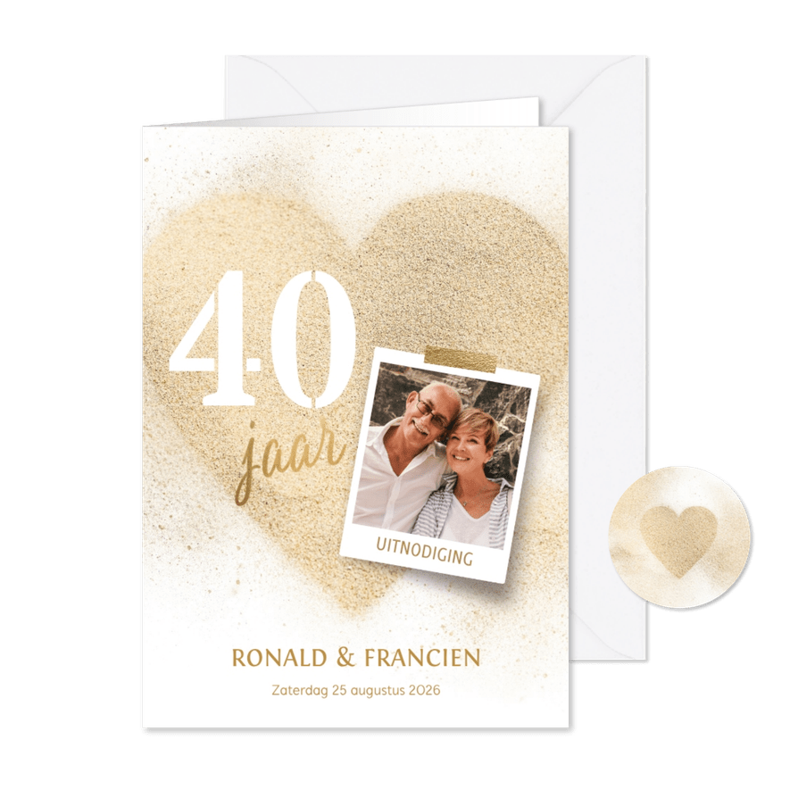 Stijlvolle uitnodiging jubileum 40 jaar hart strand - Kaartimpressie