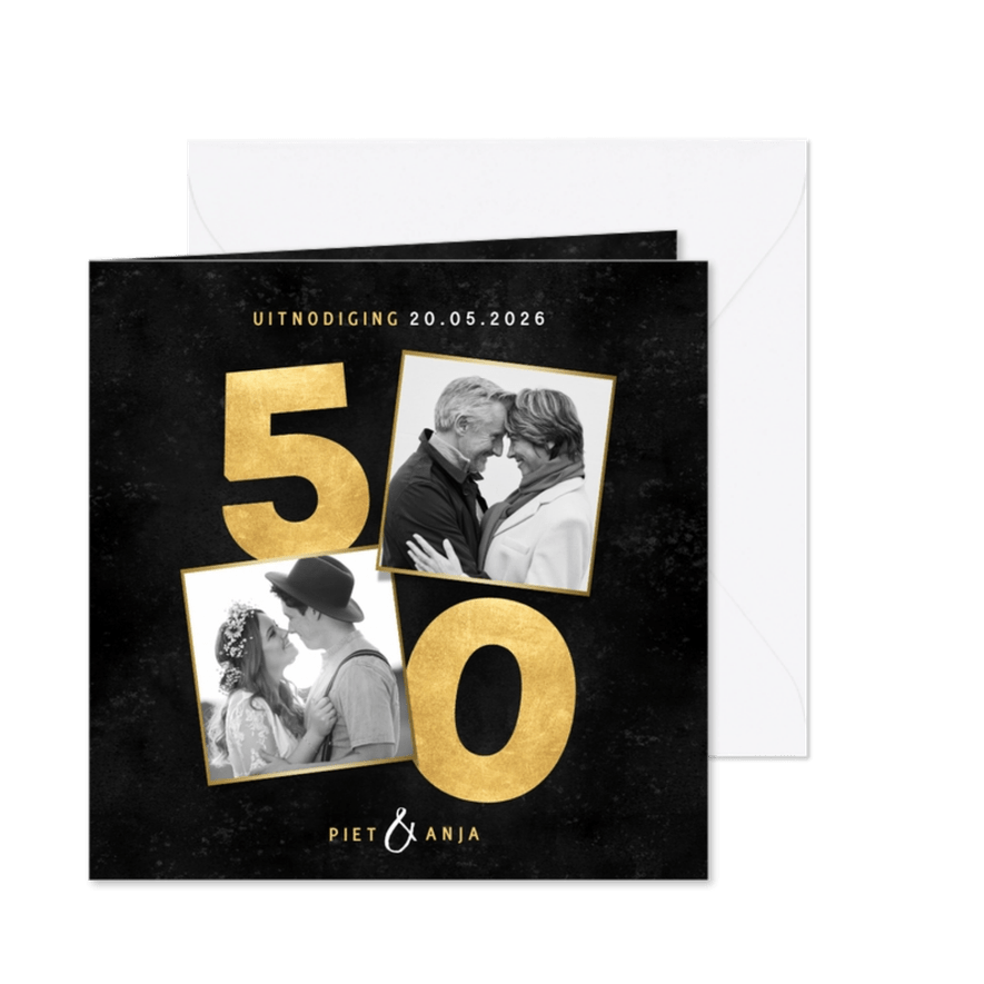 Stijlvolle uitnodiging jubileum 50 jaar getrouwd met foto's - Kaartimpressie