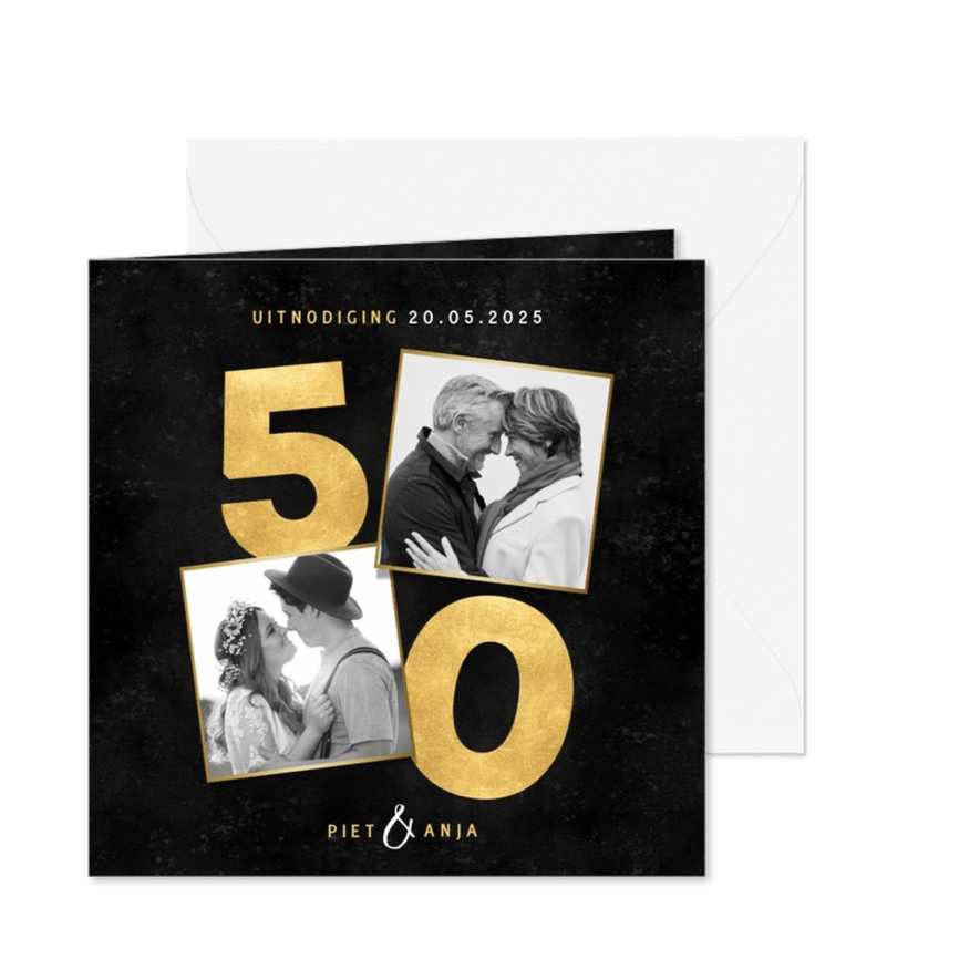 Stijlvolle uitnodiging jubileum 50 jaar getrouwd met foto's - Kaartimpressie