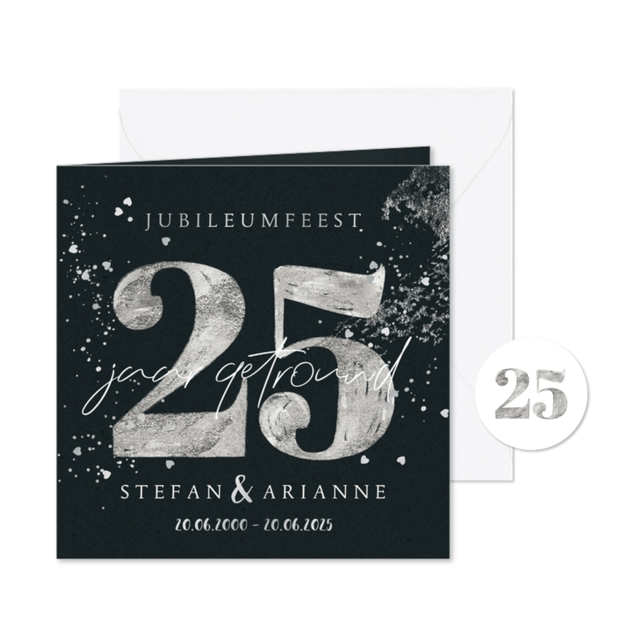 Stijlvolle uitnodiging jubileum huwelijk 25 jaar zilver - Kaartimpressie