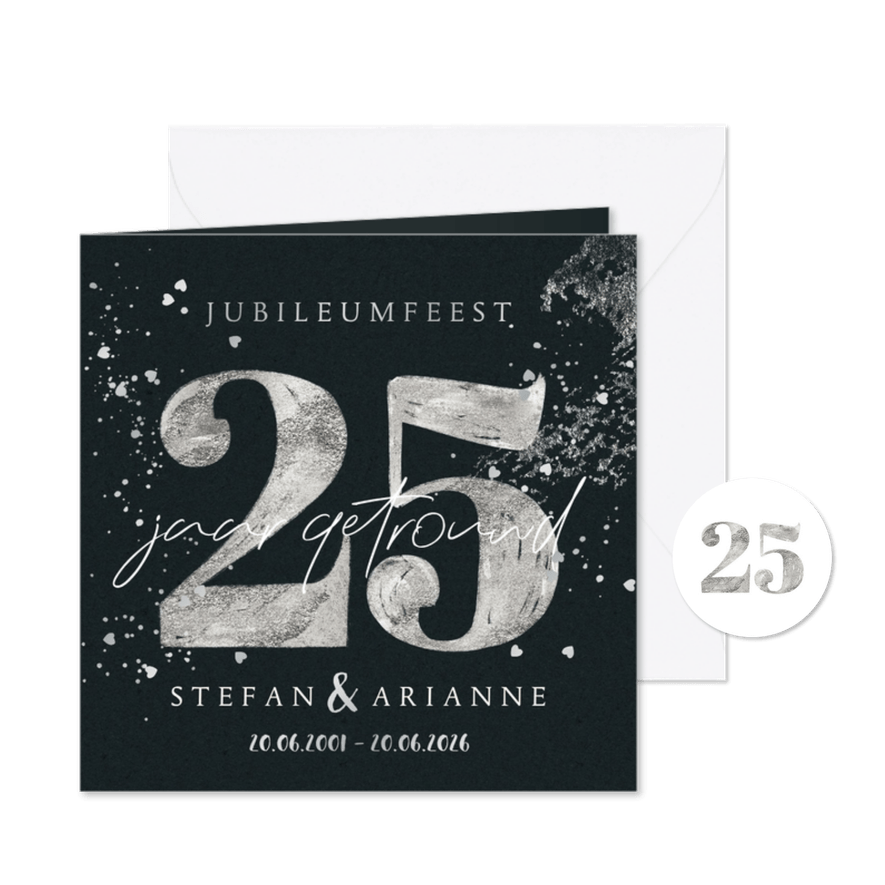 Stijlvolle uitnodiging jubileum huwelijk 25 jaar zilver - Kaartimpressie