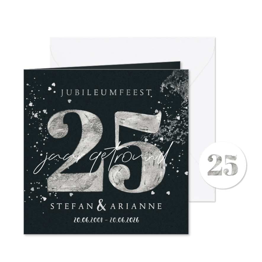 Stijlvolle uitnodiging jubileum huwelijk 25 jaar zilver - Kaartimpressie