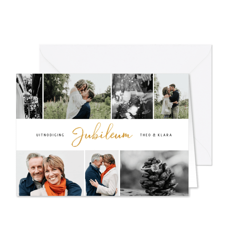 Stijlvolle uitnodiging jubileum met fotocollage - Kaartimpressie