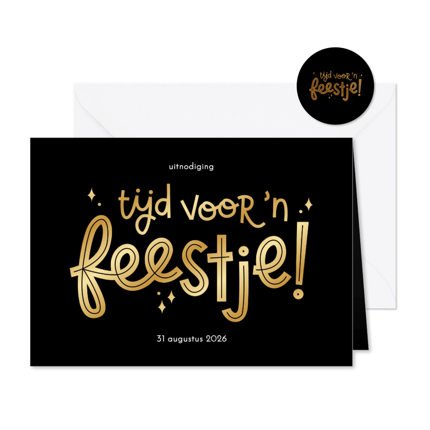 Stijlvolle uitnodiging tijd voor 'n feestje met foliedruk - Kaartimpressie
