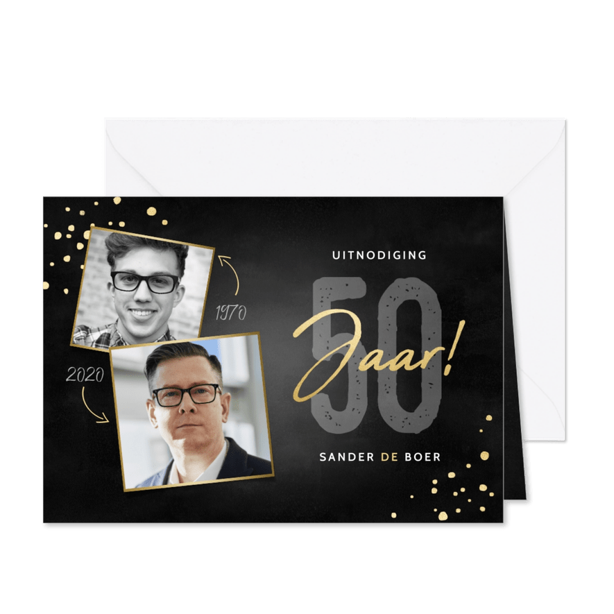 Stijlvolle uitnodiging verjaardag 50 jaar foto's en spetters - Kaartimpressie