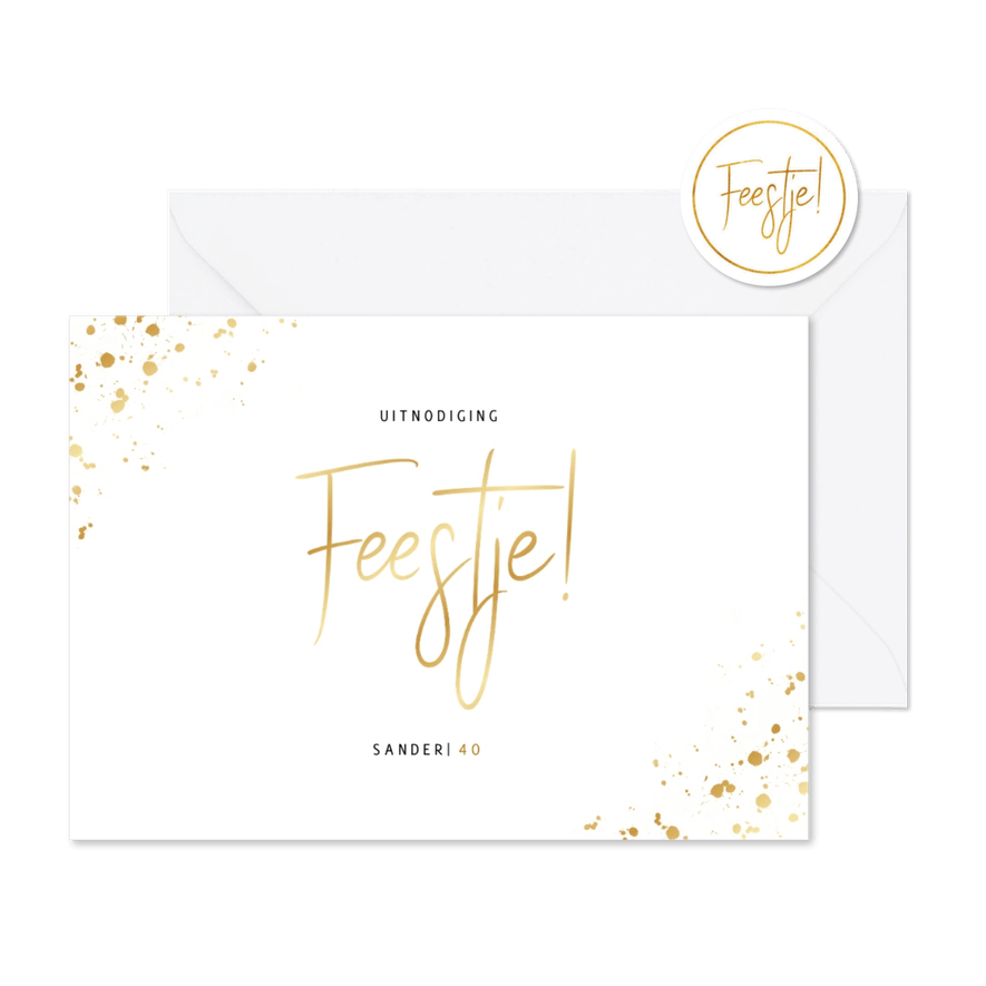 Stijlvolle uitnodiging verjaardagsfeest goudlook - Kaartimpressie