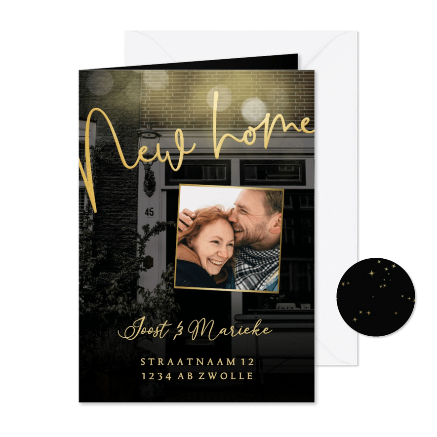 Stijlvolle verhuiskaart grote foto New Home goudlook - Kaartimpressie