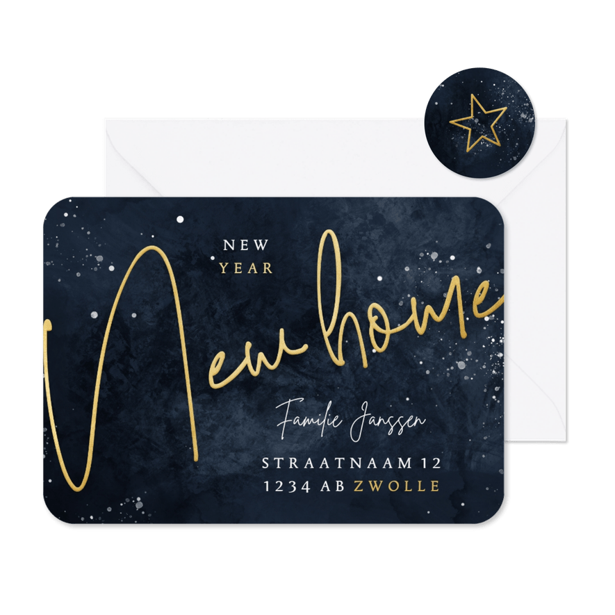 Stijlvolle verhuiskaart New Year New Home goudlook - Kaartimpressie