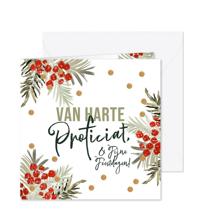 Stijlvolle verjaardagskaart kerst botanisch confetti goud - Kaartimpressie